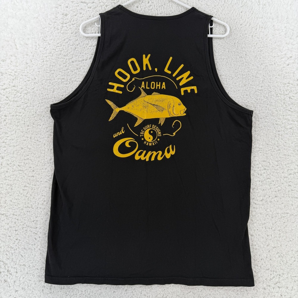 T&C Surf Designs Shirt Mens XL Black Hook Line Oama Graphic Tank Top Hawaii Surf